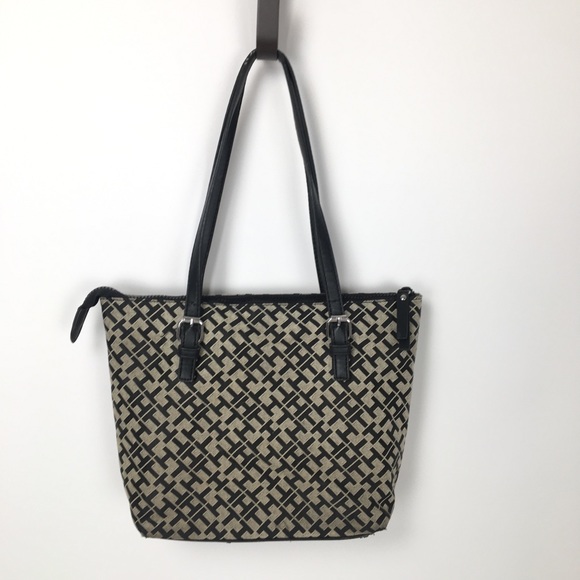Tommy Hilfiger black tan patterned two strap purse - Picture 7 of 14